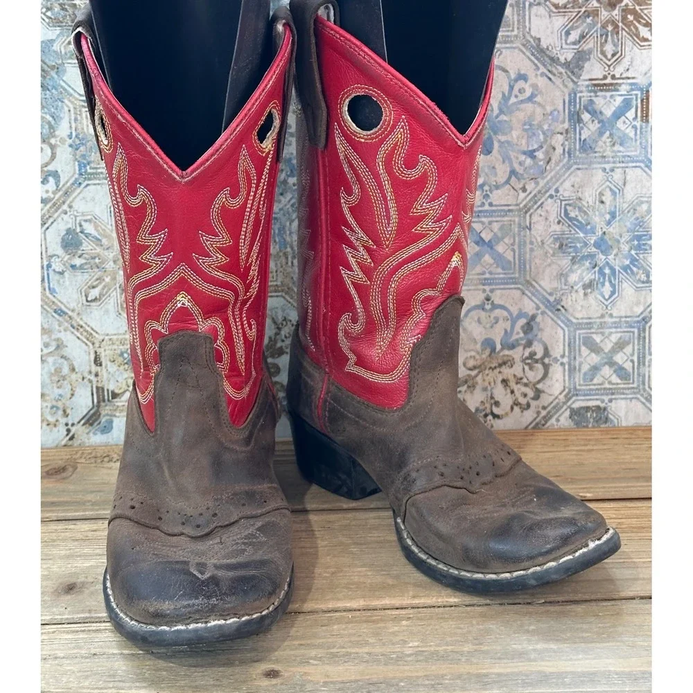 Old West Cowboy Boots Western Embroidery Kids 13 Brown Red